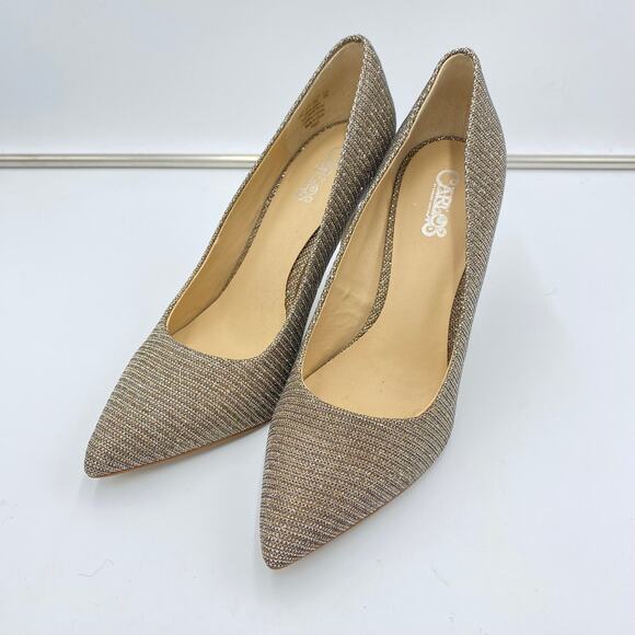 Carlos Women's Gold Silver Mesh Sparkle Pointy Toe Stiletto Posy Heels Size 9 - Picture 1 of 8